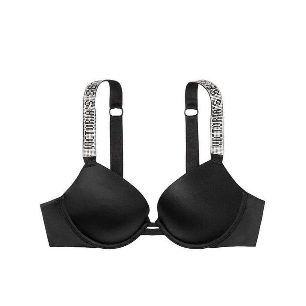 VICTORIA'S SECRET Black Satin Very Sexy Shine Strap Push-up Bra size 38C